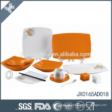 65pcs square orange polka dots design dinner sets unique restaurant dinnerware